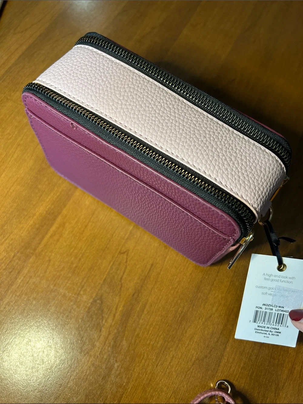 Kedzie Doubke Zip Two-Tone Pink Crossbody Bag